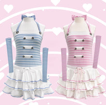 Load image into Gallery viewer, Evil tooth Pink and blue striped jumpsuit