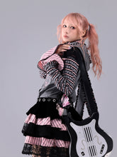 Load image into Gallery viewer, EVILTOOTH Bunny Pirate Print Black Sweet Pink and Black Punk Faux Two-Piece Bunny Ear Zipper Hoodie Jacket
