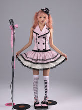 Load image into Gallery viewer, The trajectory of stars and musical notes, street-style striped double-breasted design black sweet performance outfit, blazer collar JSK
