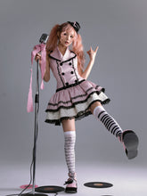 Load image into Gallery viewer, The trajectory of stars and musical notes, street-style striped double-breasted design black sweet performance outfit, blazer collar JSK
