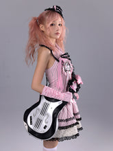 Load image into Gallery viewer, The trajectory of stars and musical notes, street-style striped double-breasted design black sweet performance outfit, blazer collar JSK
