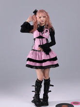 Load image into Gallery viewer, Blank sheet music, striped color-block black velvet, pink and black doll-inspired striped long-waist design performance outfit, includes badge
