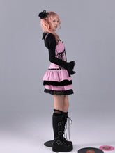 Load image into Gallery viewer, Blank sheet music, striped color-block black velvet, pink and black doll-inspired striped long-waist design performance outfit, includes badge
