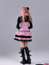 Load image into Gallery viewer, Blank sheet music, striped color-block black velvet, pink and black doll-inspired striped long-waist design performance outfit, includes badge
