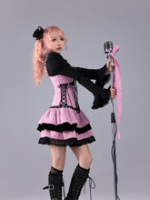 Load image into Gallery viewer, Blank sheet music, striped color-block black velvet, pink and black doll-inspired striped long-waist design performance outfit, includes badge

