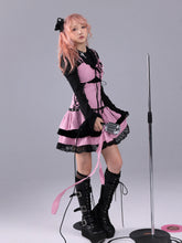 Load image into Gallery viewer, Blank sheet music, striped color-block black velvet, pink and black doll-inspired striped long-waist design performance outfit, includes badge
