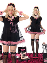 Load image into Gallery viewer, Paris Girl Paris Dream Eiffel Tower Print Rhinestone Mesh Splice Nightdress
