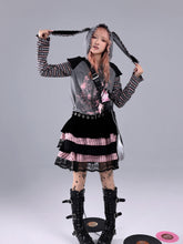 Load image into Gallery viewer, EVILTOOTH Bunny Pirate Print Black Sweet Pink and Black Punk Faux Two-Piece Bunny Ear Zipper Hoodie Jacket

