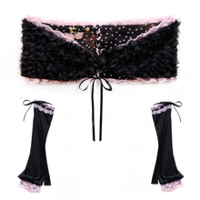 Load image into Gallery viewer, EVIL TOOTH Summer Rose Dinner Princess Style Bow 3D Chiffon Rose Flower Plate Chiffon Faux Fur Gloves Set
