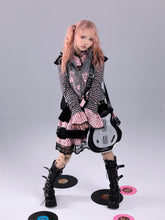 Load image into Gallery viewer, EVILTOOTH Bunny Pirate Print Black Sweet Pink and Black Punk Faux Two-Piece Bunny Ear Zipper Hoodie Jacket
