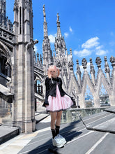 Load image into Gallery viewer, Evil Tooth Black and pink polka dot halter halter dress
