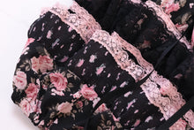 Load image into Gallery viewer, EVIL TOOTH Rosa Dance Princess Floral Shirred Cake Dress Lace and Bouquet of Roses in the Night Waltz
