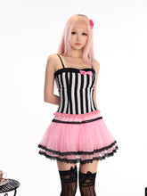 Load image into Gallery viewer, gal Retro Magic Mirror Princess-style Black and White Striped Bow Slim Fit Cami Bustier
