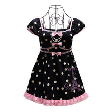 Load image into Gallery viewer, Paris girl Shining Paris Girl Eiffel Tower Print Rhinestone Pink and Black Color-Blocked Polka Dot Puff Sleeve Top and Dress
