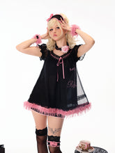 Load image into Gallery viewer, Paris Girl Paris Dream Eiffel Tower Print Rhinestone Mesh Splice Nightdress
