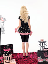 Load image into Gallery viewer, Paris girl Shining Paris Girl Eiffel Tower Print Rhinestone Pink and Black Color-Blocked Polka Dot Puff Sleeve Top and Dress
