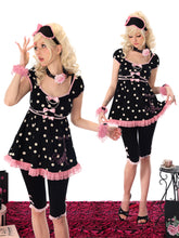 Load image into Gallery viewer, Paris girl Shining Paris Girl Eiffel Tower Print Rhinestone Pink and Black Color-Blocked Polka Dot Puff Sleeve Top and Dress
