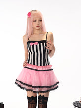 Load image into Gallery viewer, gal Retro Magic Mirror Princess-style Black and White Striped Bow Slim Fit Cami Bustier
