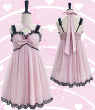 Load image into Gallery viewer, Evil Tooth Black and pink polka dot halter halter dress
