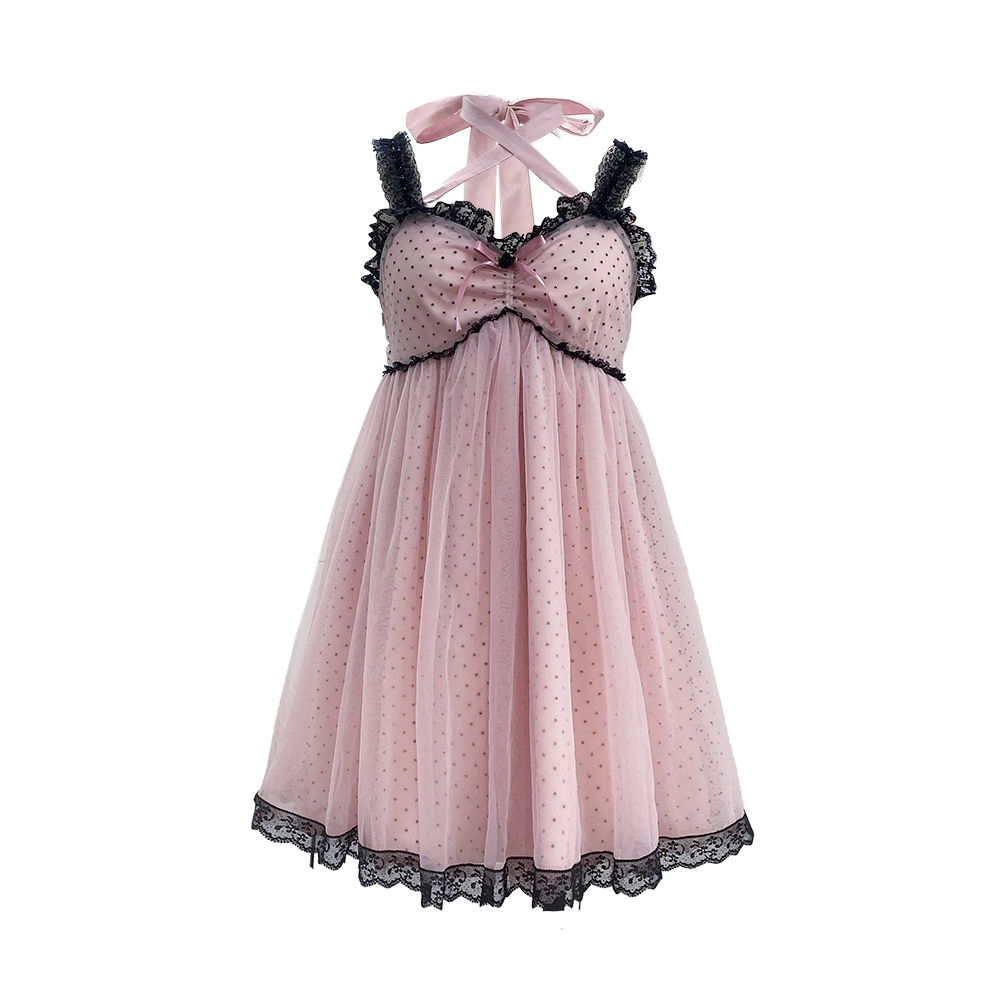 Evil Tooth Black and pink polka dot halter halter dress