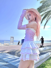 Load image into Gallery viewer, Evil tooth Pink and blue striped jumpsuit
