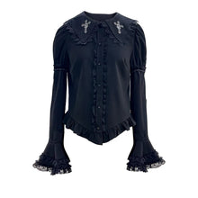 Load image into Gallery viewer, Evil tooth Cross rose embroidered Gothic shirt
