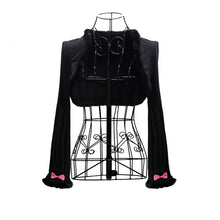Load image into Gallery viewer, Princess-style shell shirt with frayed edges and stretch for a slimming fit, color-block polka dot butterfly design short jacket
