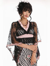 Load image into Gallery viewer, EVIL TOOTH Lace swallowtail butterfly Chinese style narrow-arm wide-sleeve cover-up, V-neck lace see-through swallowtail irregular waist design
