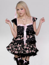 Load image into Gallery viewer, [EVIL TOOTH] Rose Jar Small Flutter Sleeve Irregular Splice Layered Floral Camisole
