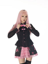Load image into Gallery viewer, Mizutama Academy Long-Sleeve Shirt with Sweet and Cool Black Polka Dots, Sheer Design, and Bow Detail
