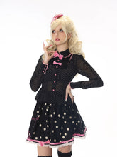 Load image into Gallery viewer, Mizutama Academy Long-Sleeve Shirt with Sweet and Cool Black Polka Dots, Sheer Design, and Bow Detail
