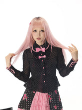 Load image into Gallery viewer, Mizutama Academy Long-Sleeve Shirt with Sweet and Cool Black Polka Dots, Sheer Design, and Bow Detail
