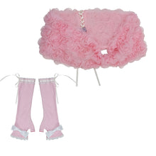 Load image into Gallery viewer, EVIL TOOTH Summer Rose Dinner Princess Style Bow 3D Chiffon Rose Flower Plate Chiffon Faux Fur Gloves Set
