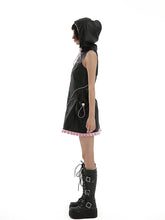 Load image into Gallery viewer, EDGERUNNERS：Cat eared hooded slim vest leather dress
