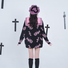 Load image into Gallery viewer, Navy collar Gothic Punk knit cardigan sweater
