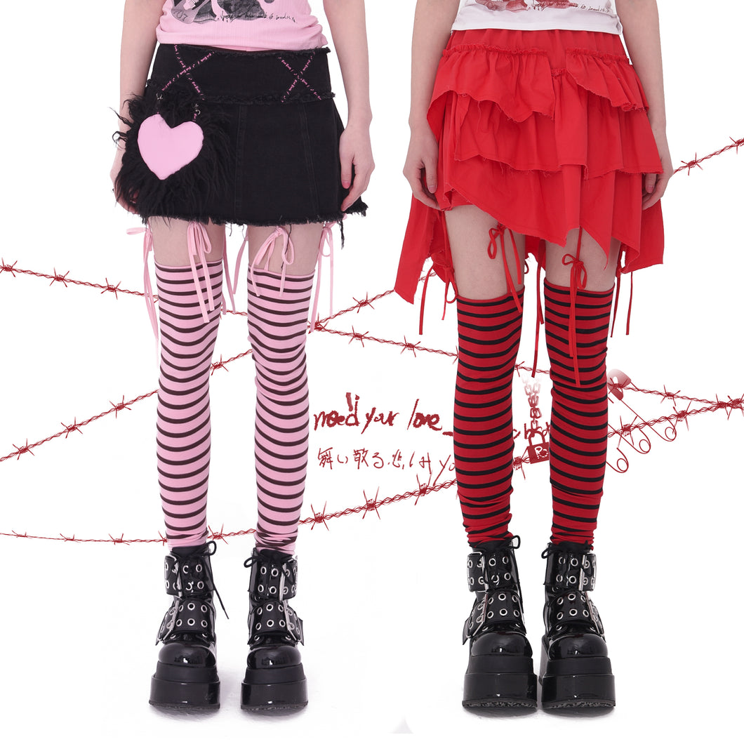 Red Black / Pink Brown, striped strap with elastic Leggings