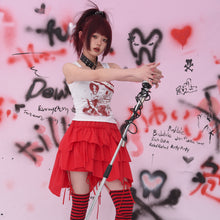 Load image into Gallery viewer, 《Broken red lotus》 Deconstruction irregular punk solid color skirt, made of pure cotton
