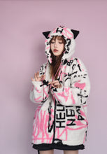 Load image into Gallery viewer, Doodle printed cat ear hooded Plush Sweater
